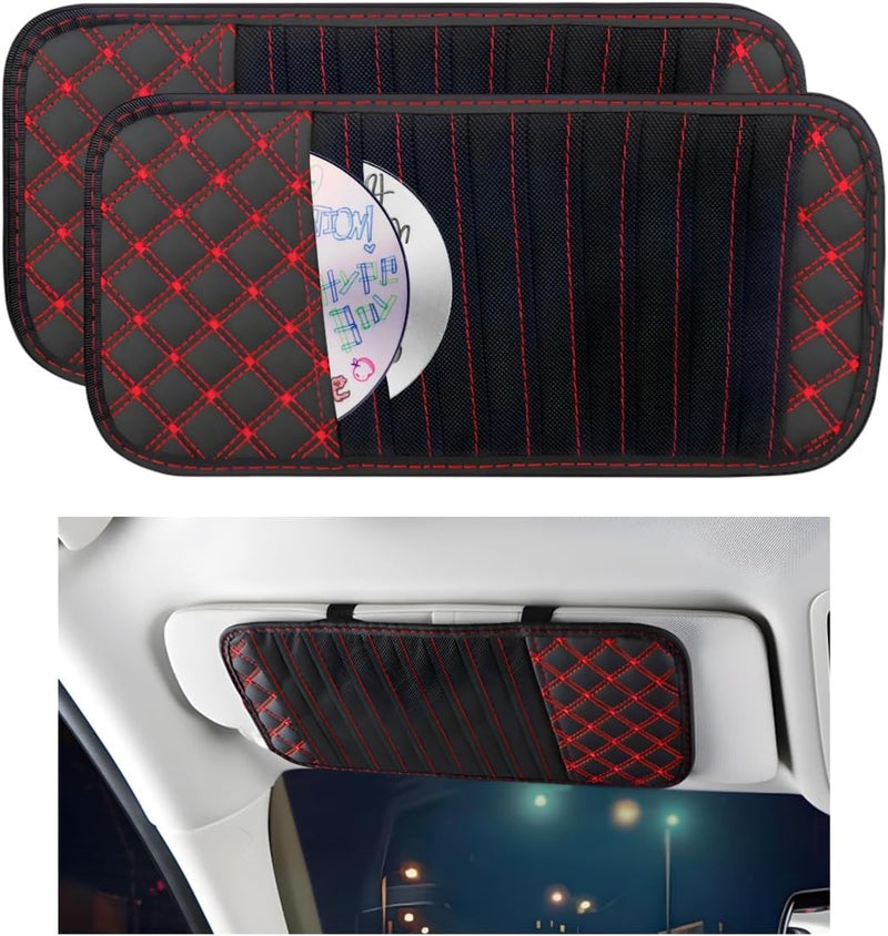 Wevdn 2 PCS Car Visor CD Holder, Large Capacity Vehicle Visor Organizer with 10 DVD Storage Sleeves, CD or DVD Visor Holder Organizer Cases for Car Truck SUV, Car Accessories (Red) - Image 1